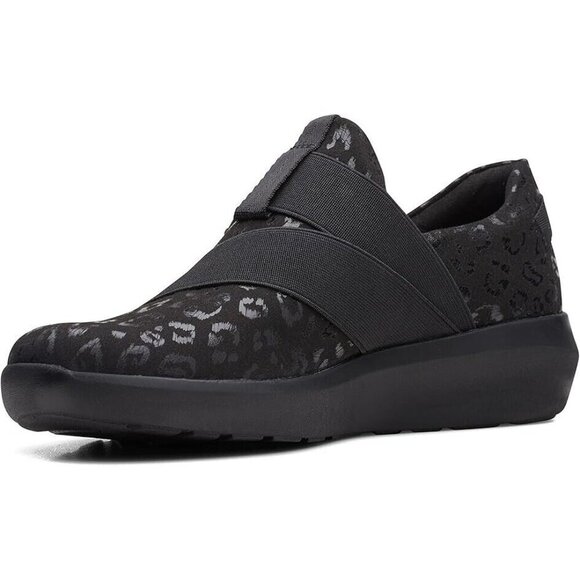 Clarks Women's Kayleigh Charm Loafer Black Suede Animal Print NEW 6.5 W